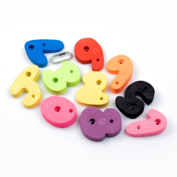 Conjunto de presas de escalada Números: Números del 0 al 9 con agarres cómodos, diseñados para niños y disponibles en talla M