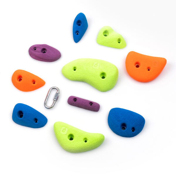 Conjunto de presas de escalada Sand Rocks: 10 agarres en cazo y regleta para desafíos emocionantes.